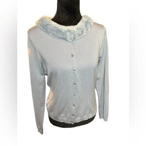 Silx by August Silk Blue Faux Fur Cardigan Women's Size Large